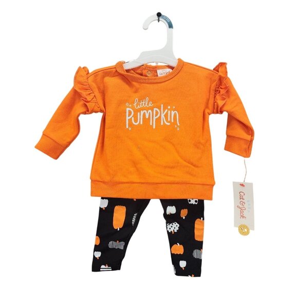 Girls Cat & Jack Little Pumpkin Sweatshirt & Legging Set Halloween 0-3 Months - Picture 1 of 11